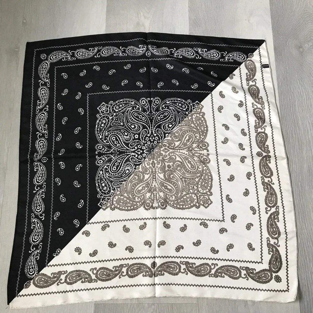 SATIN BLACK WHITE BANDNA SQUARE SCARF